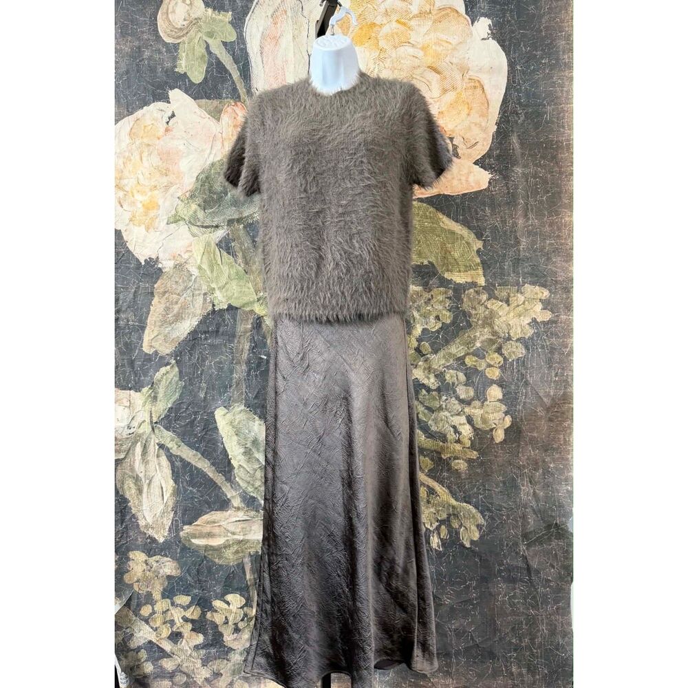 Free People Alexandra Crushed Satin Maxi Skirt Set Size L